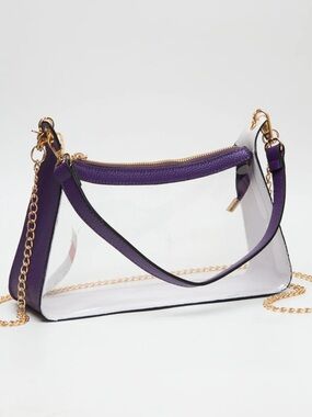 NWT Clear Purple Trim Shoulder Bag with Gold Chain